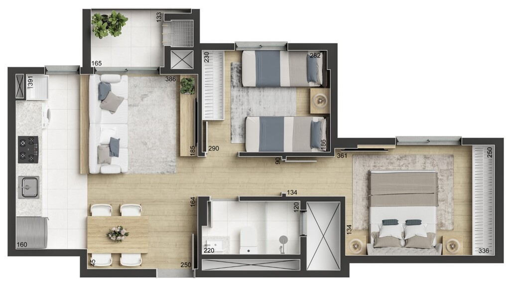 Planta 01 - 2 dorm 47,69m²
