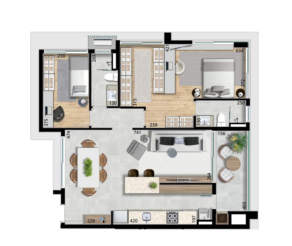 Planta 04 - 3 dorm 93m²
