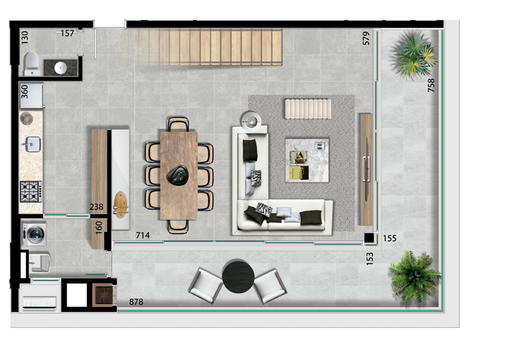 Planta 14 - 3 dorm 203,17m² - cobertura duplex - inferior