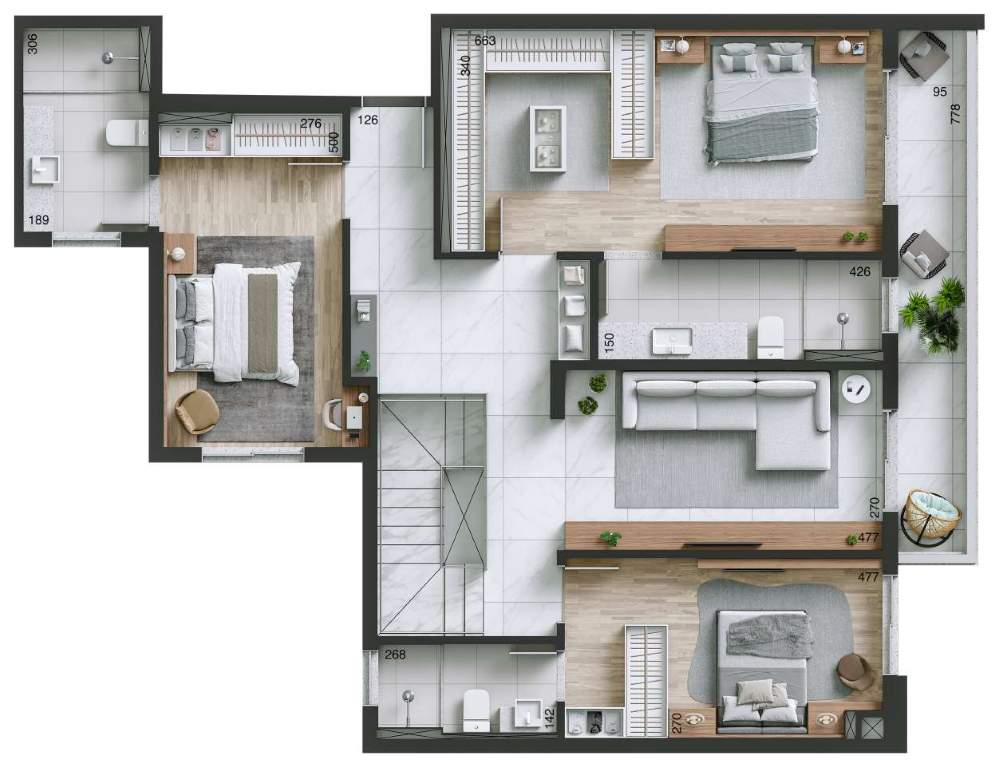 Planta 07 - 3 dorm 269m² - cobertura duplex - superior