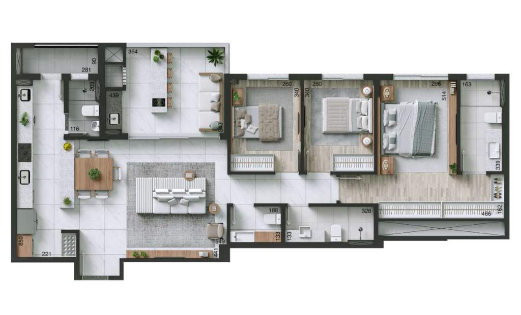 Planta 02 - 3 dorm 128m²