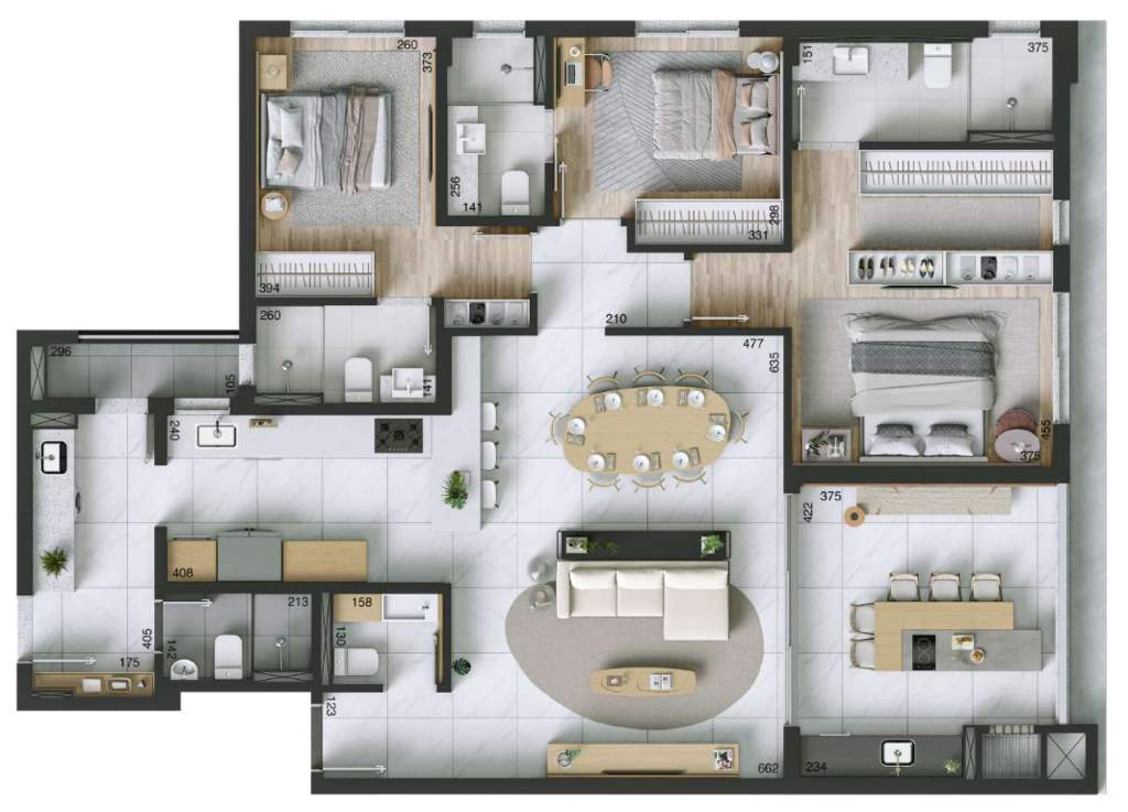 Planta 04 - 3 dorm 146m²