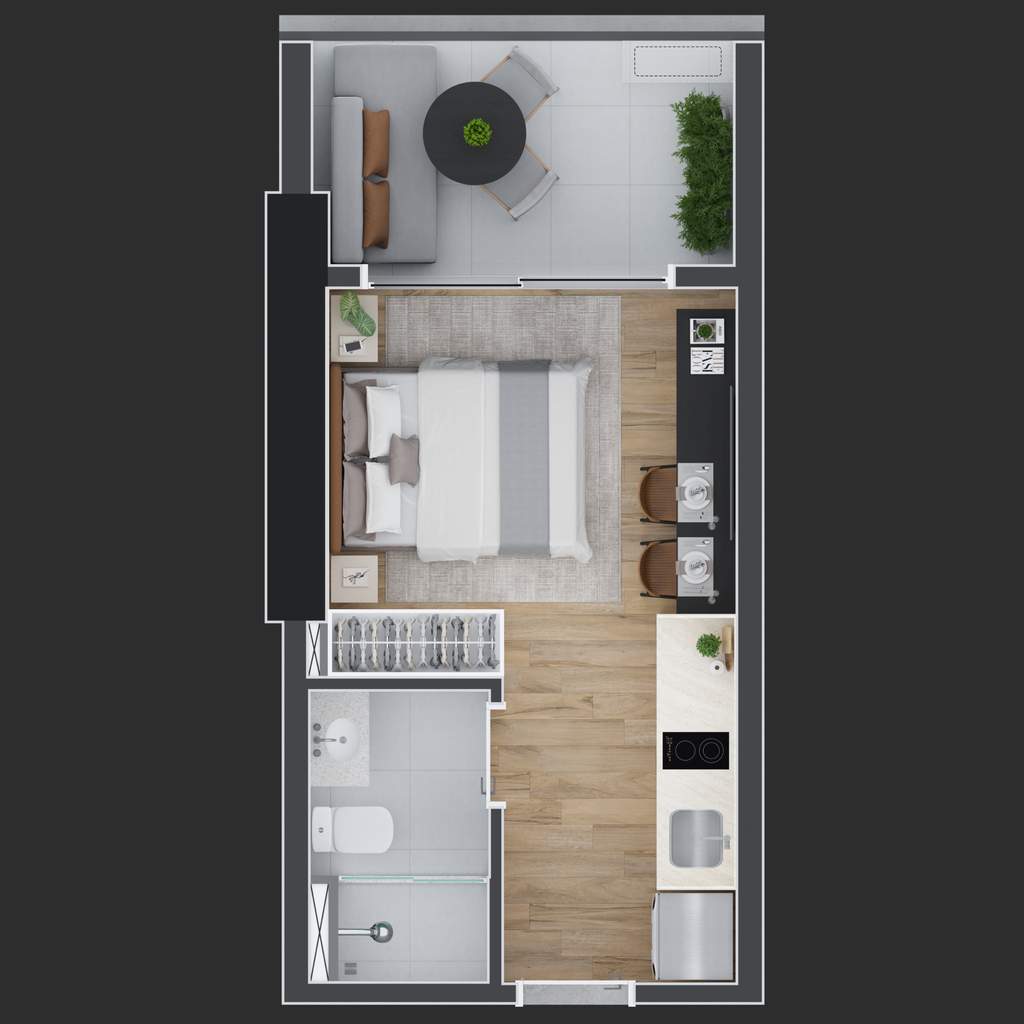 Planta 03 - 1 dorm 24m² - studio