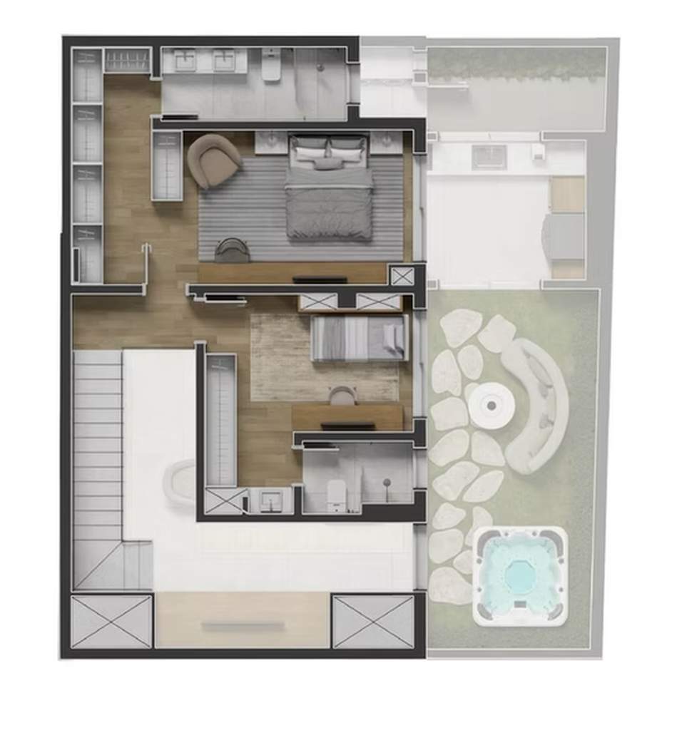 Planta Garden 3 - 3 dorm 184m² - duplex - superior