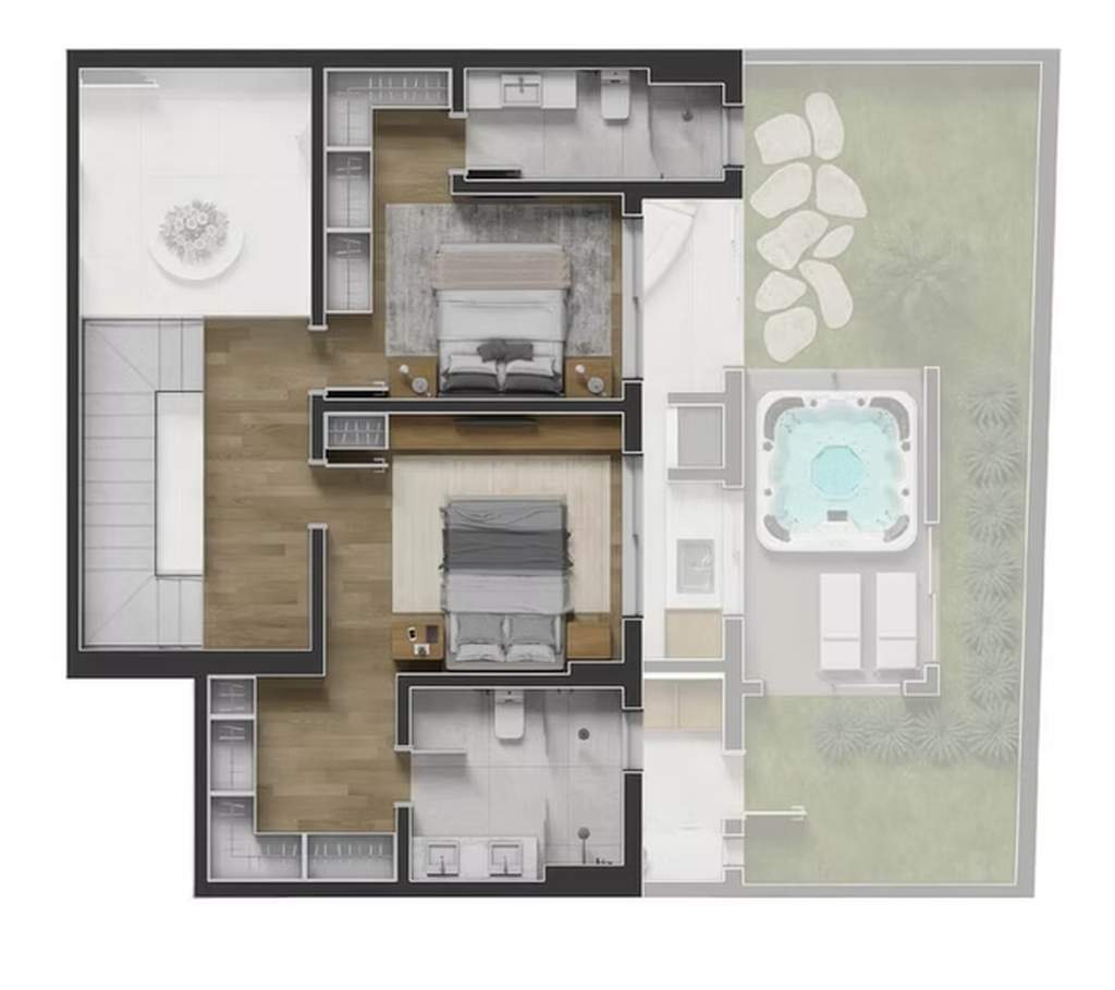 Planta Garden 3 - 2 dorm 217m² - duplex - superior