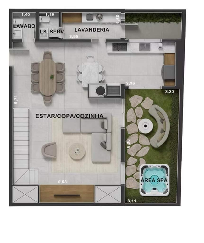 Planta Garden 3 - 3 dorm 184m² - duplex - inferior