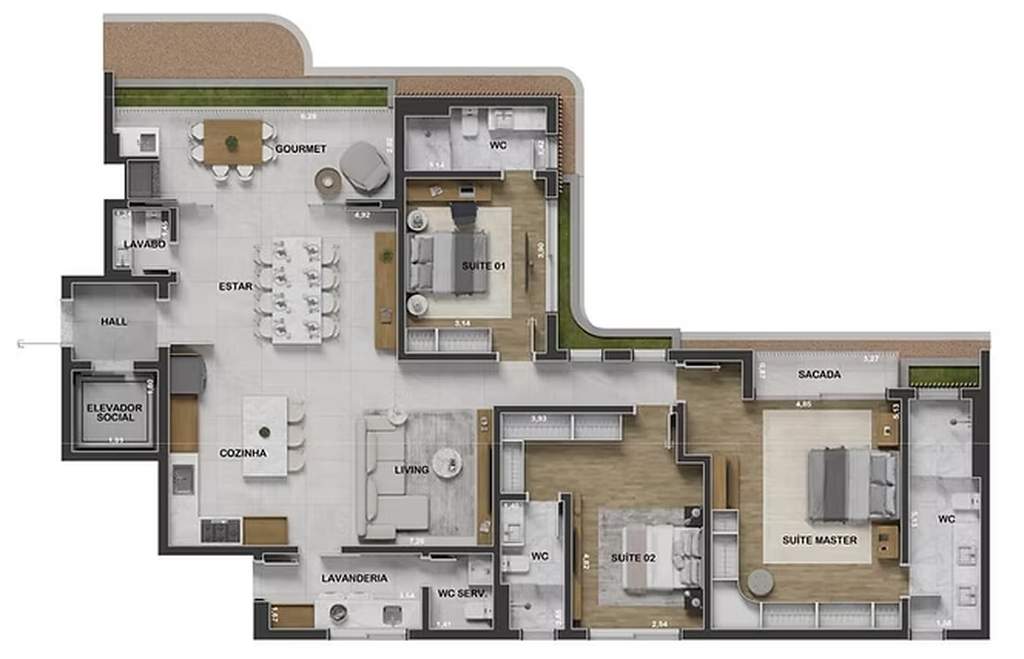 Planta final 02 - 3 dorm 166m²
