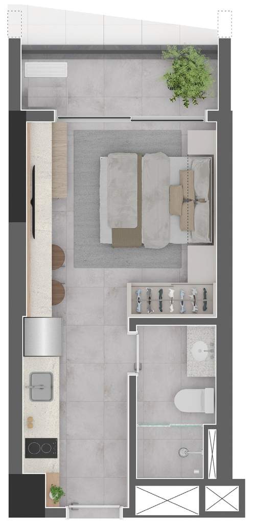 Planta 02 - 1 dorm 23m� - studio