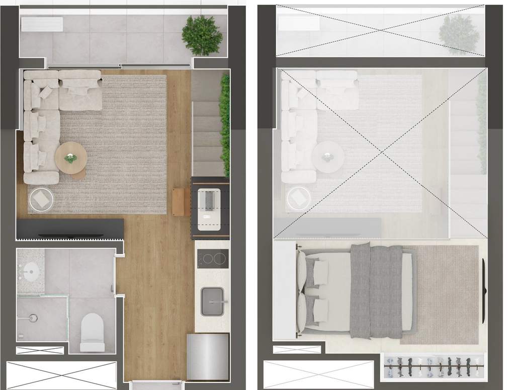 Planta 01 - 1 dorm 22m� - loft