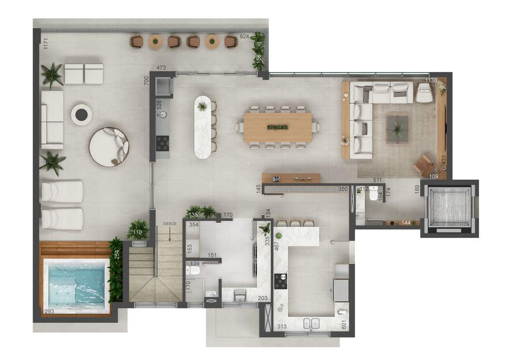Planta 21 - 4 dorm 369m² - cobertura duplex - superior