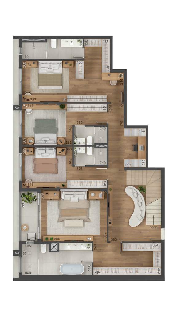 Planta 14 - 4 dorm 318m² - cobertura duplex - inferior