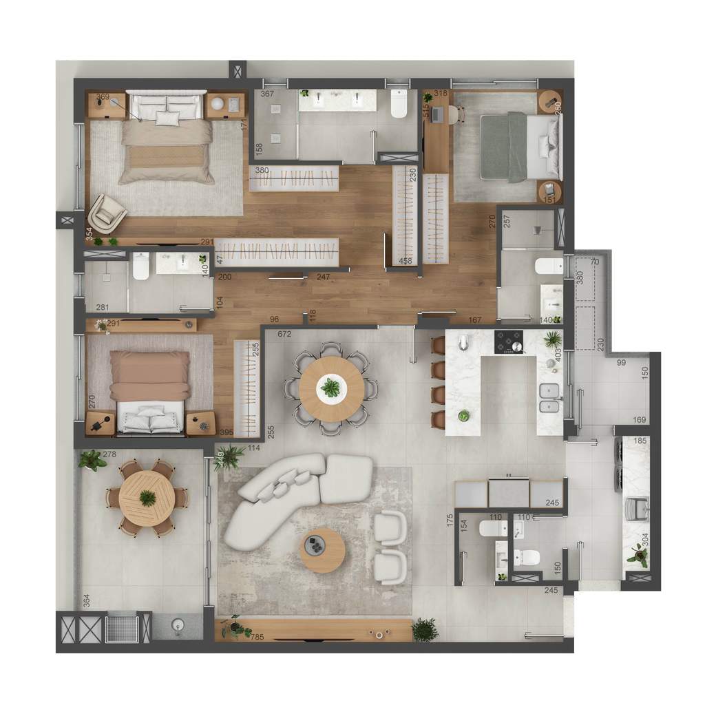 Planta 02 - 3 dorm 155m²