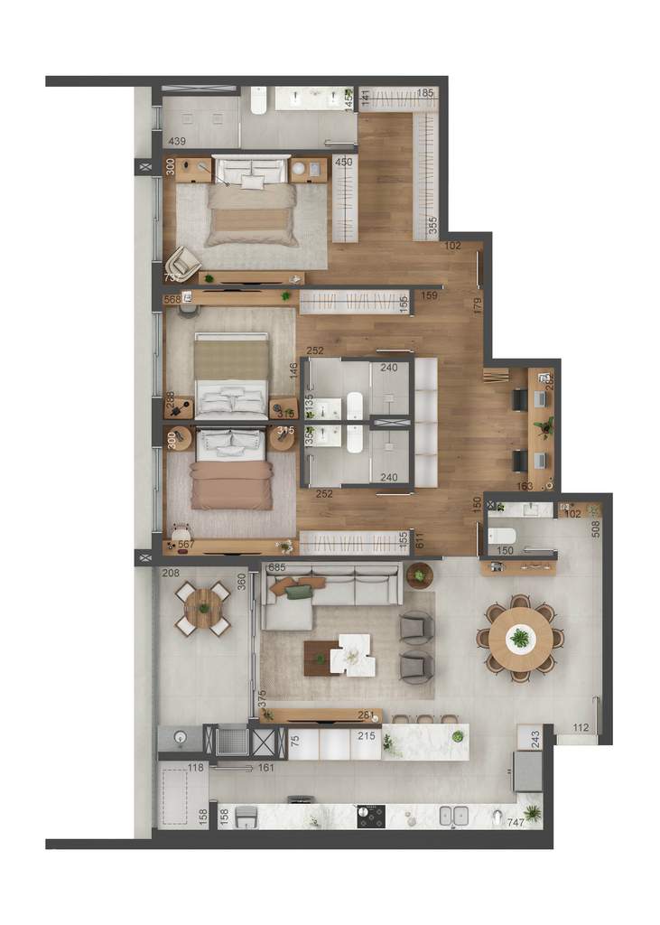 Planta 03 - 3 dorm 157m²