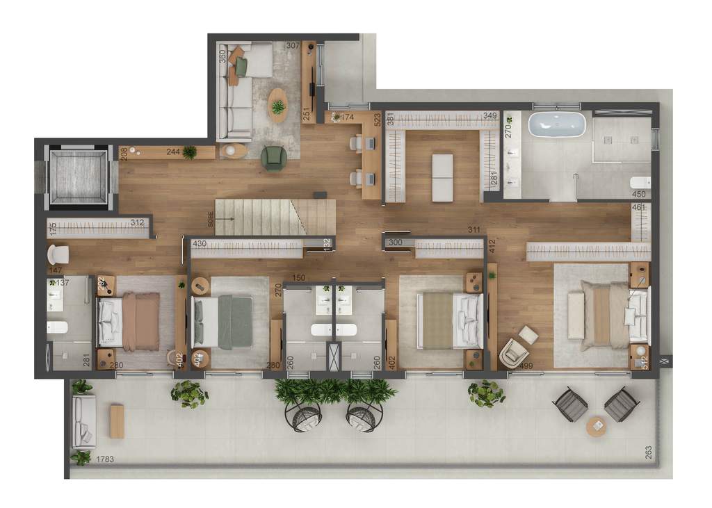 Planta 22 - 4 dorm 389m² - cobertura duplex - inferior