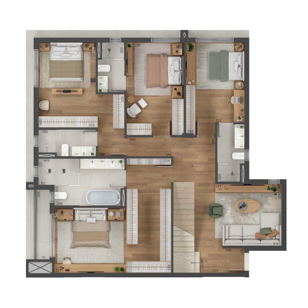 Planta 10 - 4 dorm 294m² - cobertura duplex - inferior