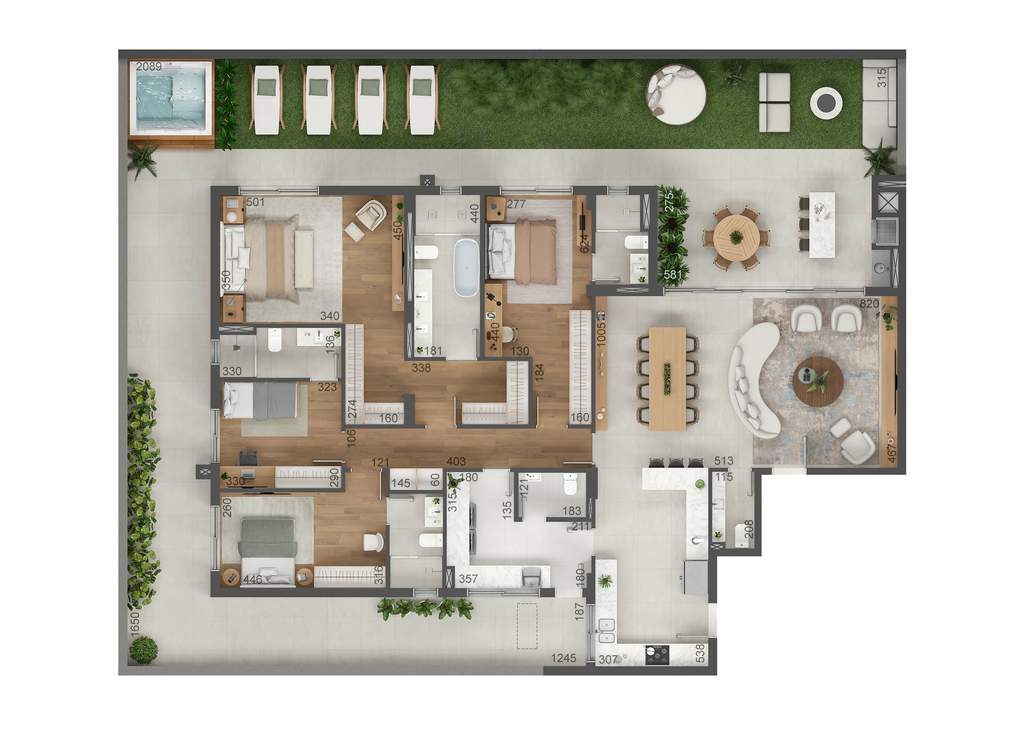 Planta 17 - 4 dorm 336m² - garden