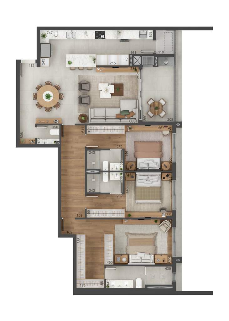 Planta 01 - 3 dorm 152m²