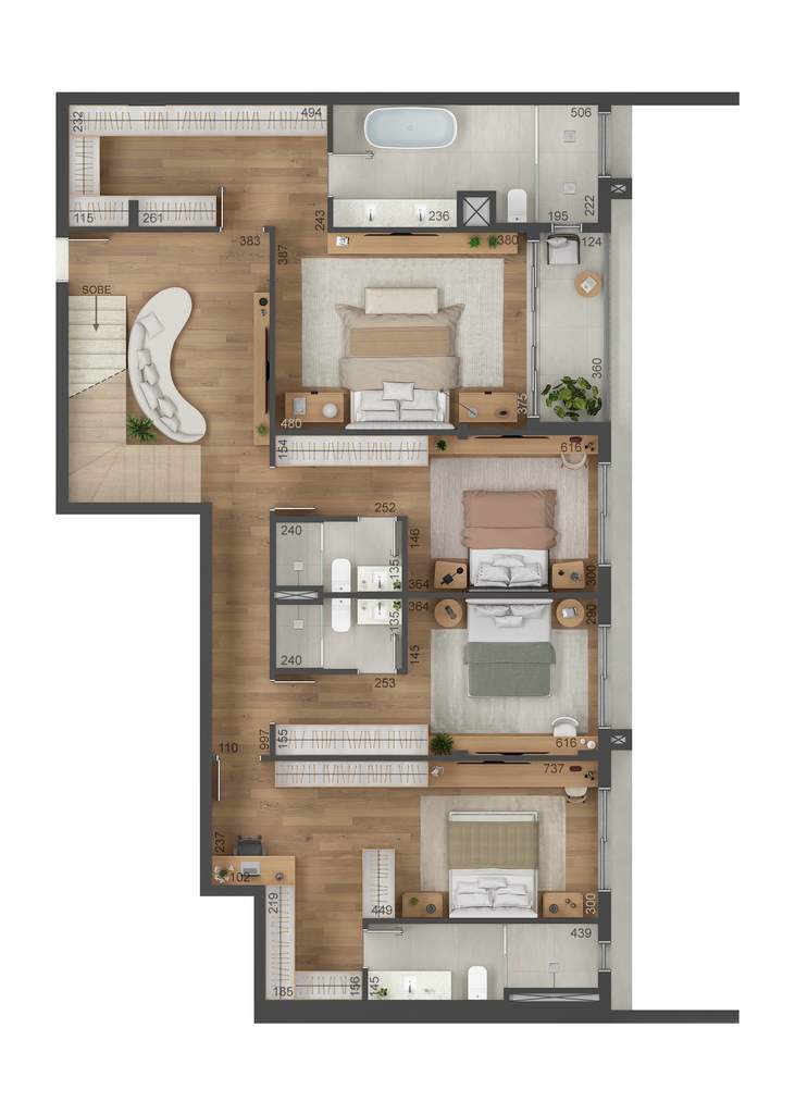 Planta 12 - 4 dorm 309m² - cobertura duplex - inferior