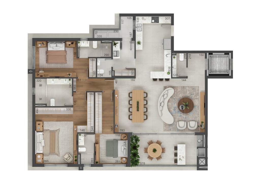 Planta 04 - 3 dorm 177m²