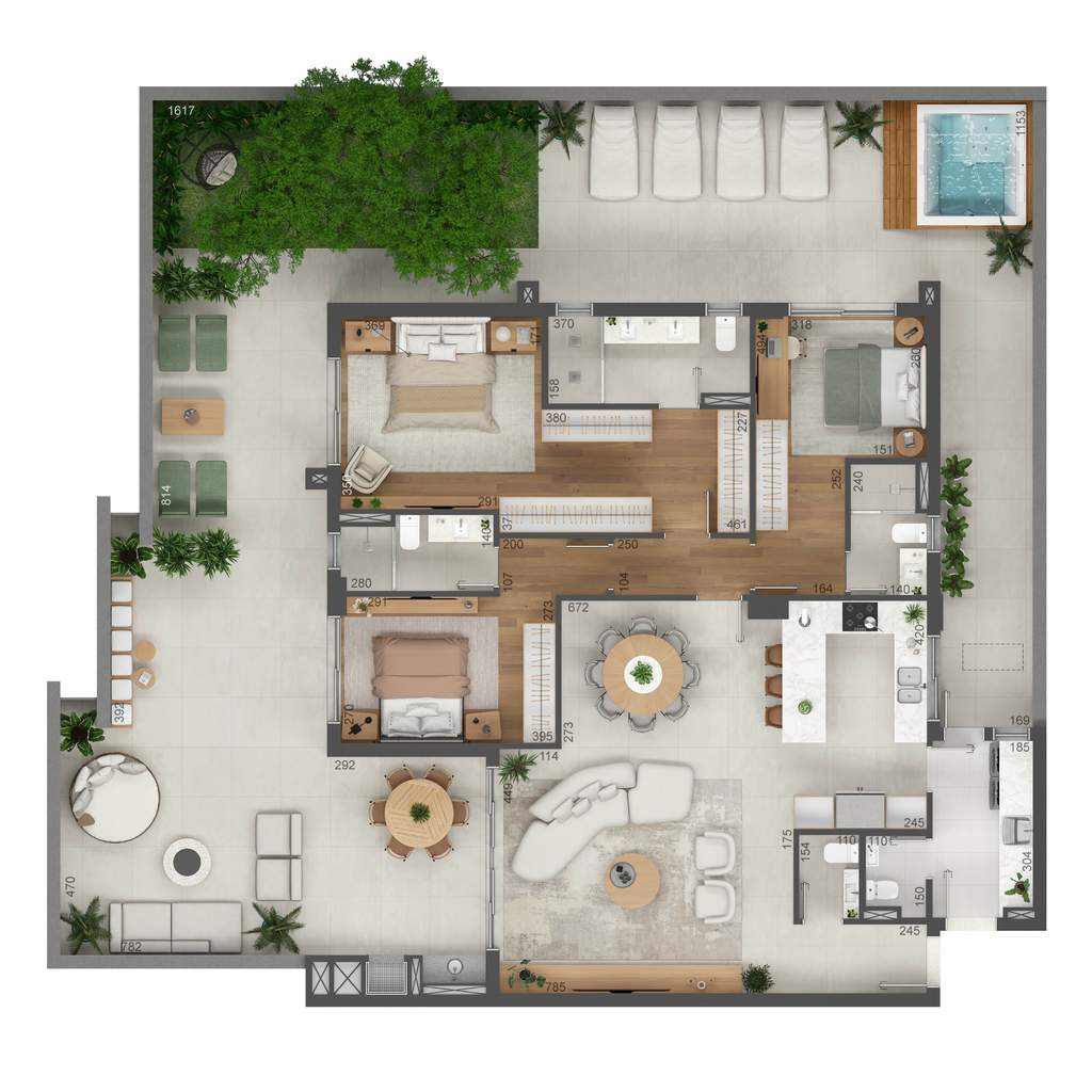 Planta 09 - 3 dorm 285m² - garden