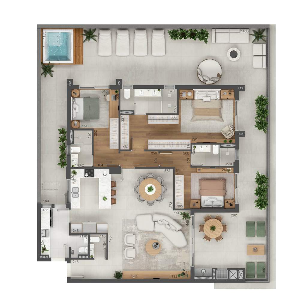 Planta 08 - 3 dorm 252m² - garden