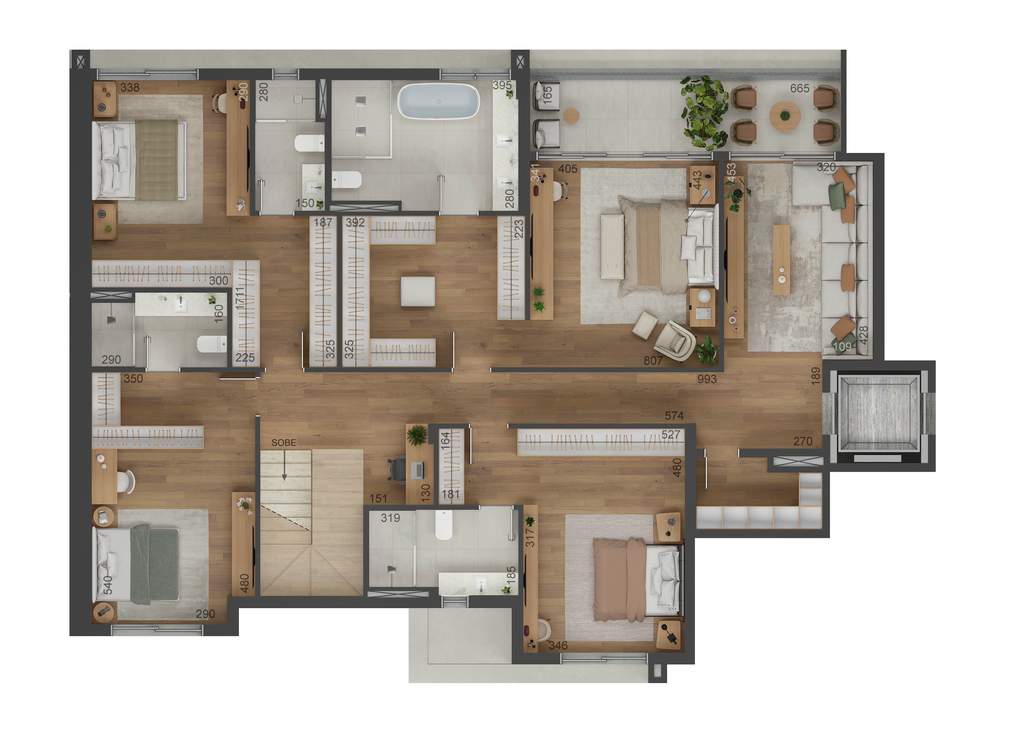 Planta 20 - 4 dorm 369m² - cobertura duplex - inferior