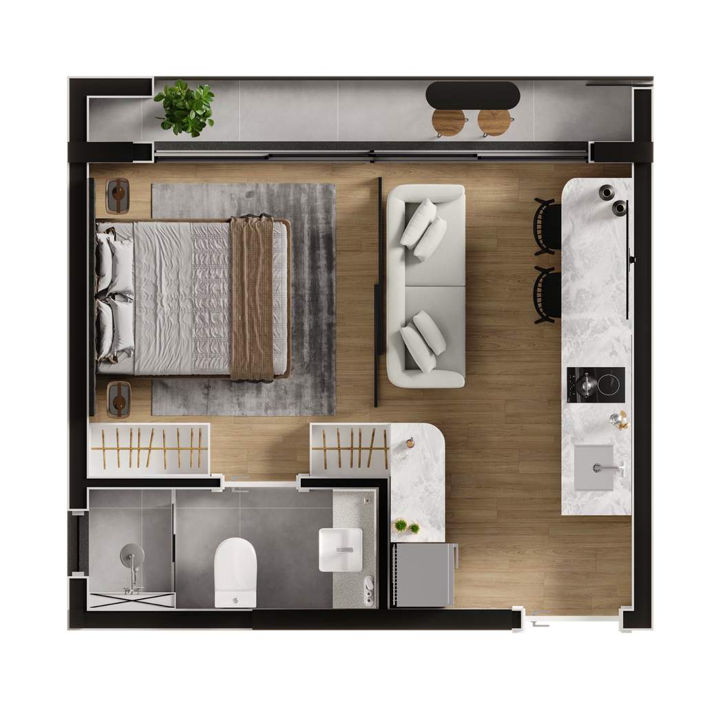 Planta 03 - 1 dorm 27,06m² - studio