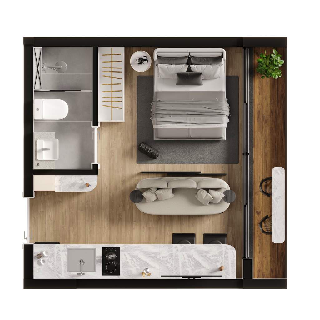 Planta 01 - 1 dorm 22,93m² - studio