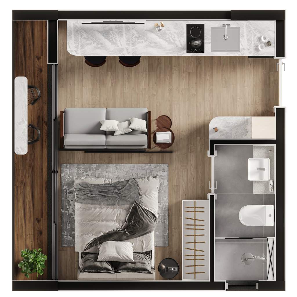 Planta 02 - 1 dorm 25,75m² - studio