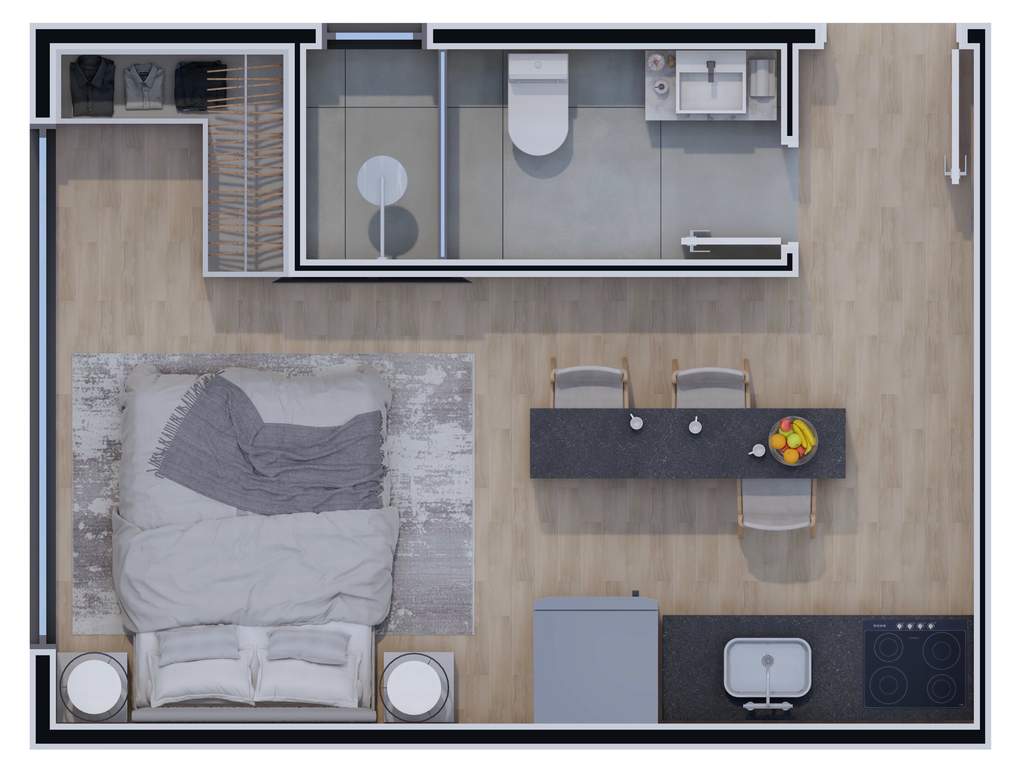 Planta 01 - 1 dorm 22,49m² - studio