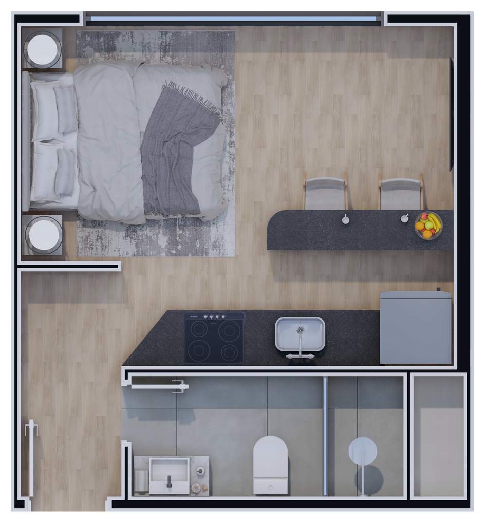 Planta 02 - 1 dorm 22,77m² - studio
