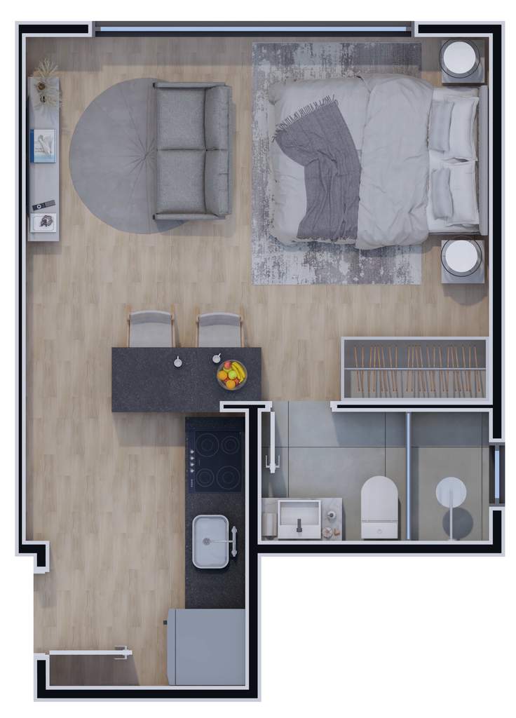 Planta 03 - 1 dorm 25,28m² - studio