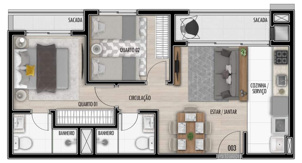 Planta 07 - 2 dorm 54,4m²